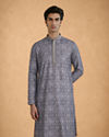 Manyavar Men Dark Grey Blended Cotton Kurta Pajama with Print