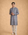 Manyavar Men Dark Grey Blended Cotton Kurta Pajama with Print