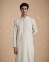 Manyavar Men Cream Blended Viscose Kurta Pajama with Basic Design