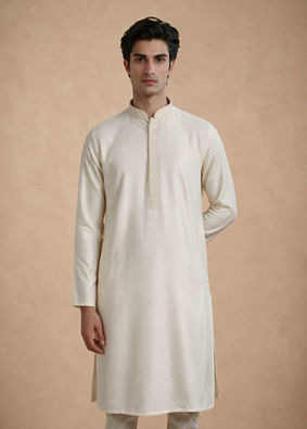 Manyavar Men Cream Blended Viscose Kurta Pajama with Basic Design