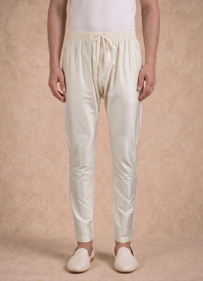 Manyavar Men Cream Blended Viscose Kurta Pajama with Basic Design