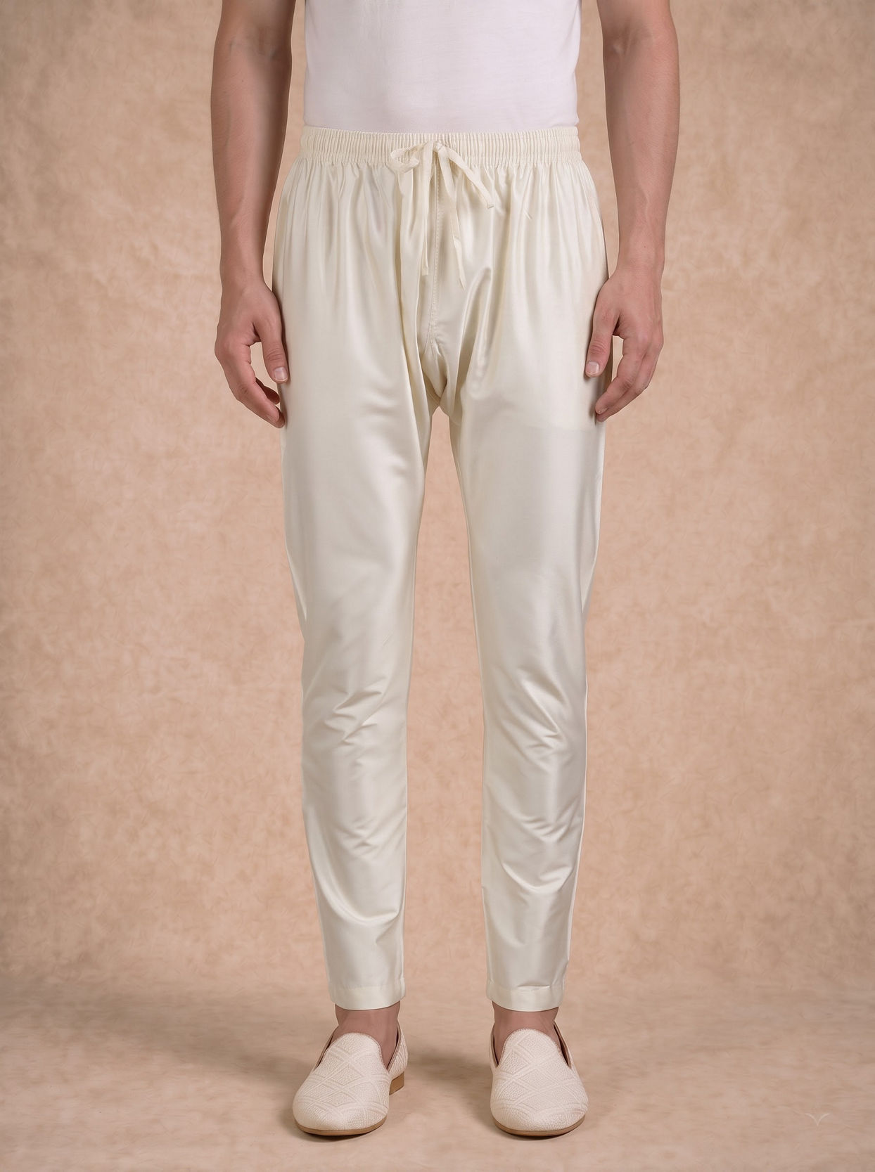 Manyavar Men Cream Blended Viscose Kurta Pajama with Basic Design