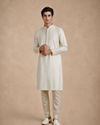 Manyavar Men Cream Blended Viscose Kurta Pajama with Basic Design