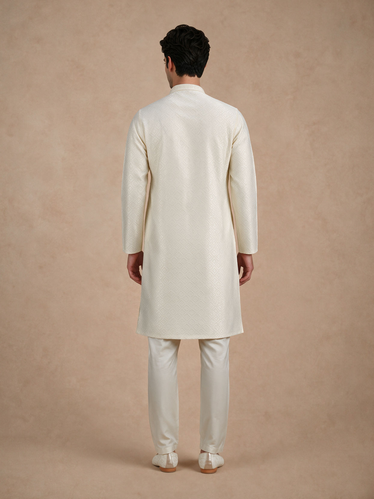 Manyavar Men Cream Blended Viscose Kurta Pajama with Basic Design