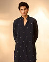 Manyavar Men Dark Blue Blended Rayon Kurta Pant Set