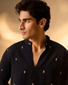 Manyavar Men Dark Blue Blended Rayon Kurta Pant Set