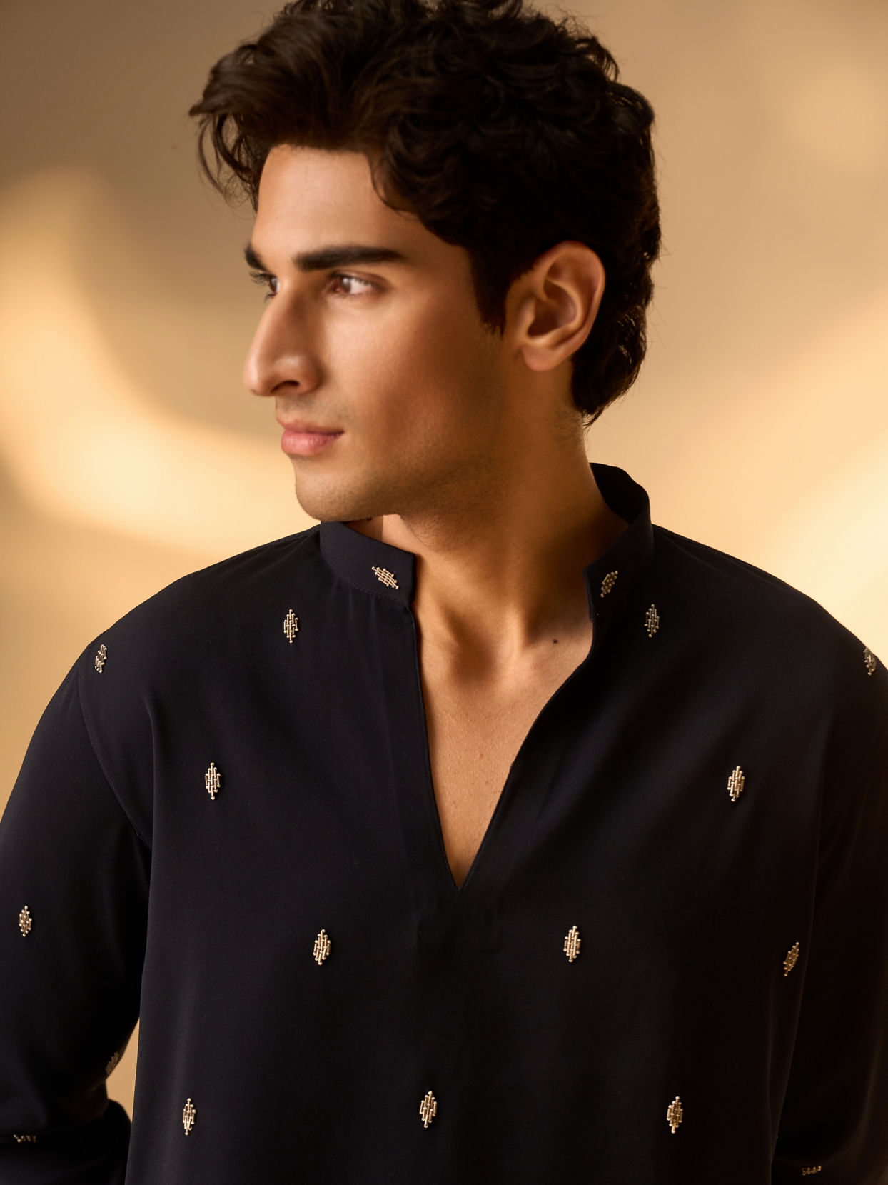 Manyavar Men Dark Blue Blended Rayon Kurta Pant Set