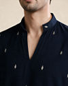 Manyavar Men Dark Blue Blended Rayon Kurta Pant Set