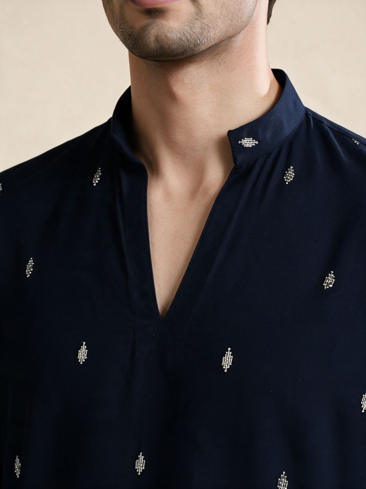 Manyavar Men Dark Blue Blended Rayon Kurta Pant Set