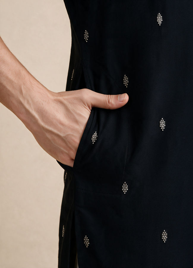 Manyavar Men Dark Blue Blended Rayon Kurta Pant Set