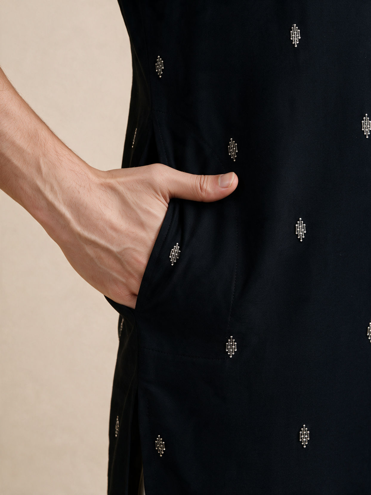 Manyavar Men Dark Blue Blended Rayon Kurta Pant Set