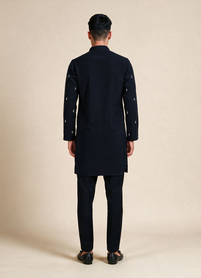 Manyavar Men Dark Blue Blended Rayon Kurta Pant Set