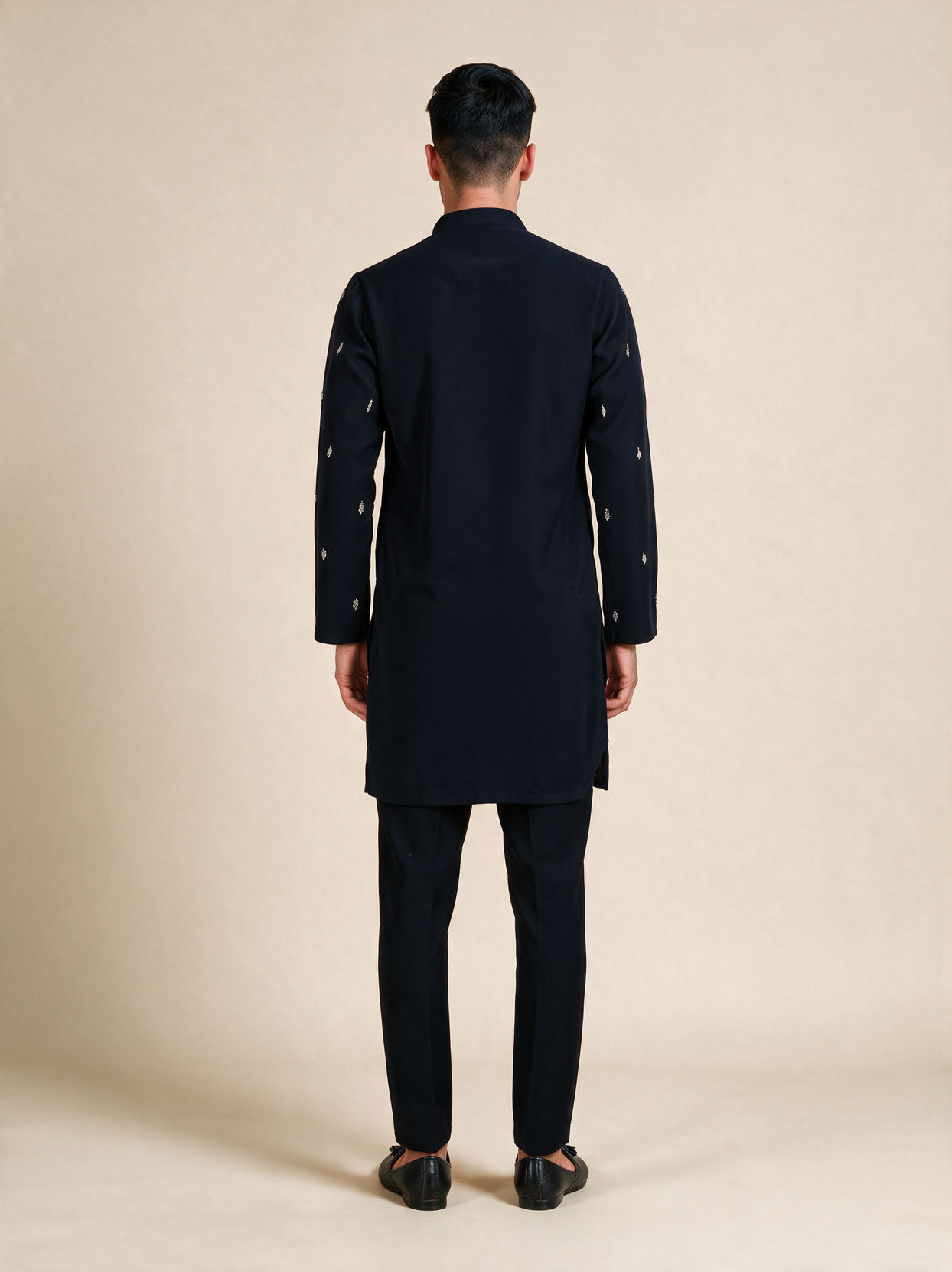 Manyavar Men Dark Blue Blended Rayon Kurta Pant Set