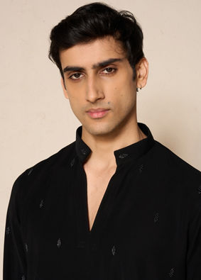 Manyavar Men Black Buta Embroidered Kurta Pant Set