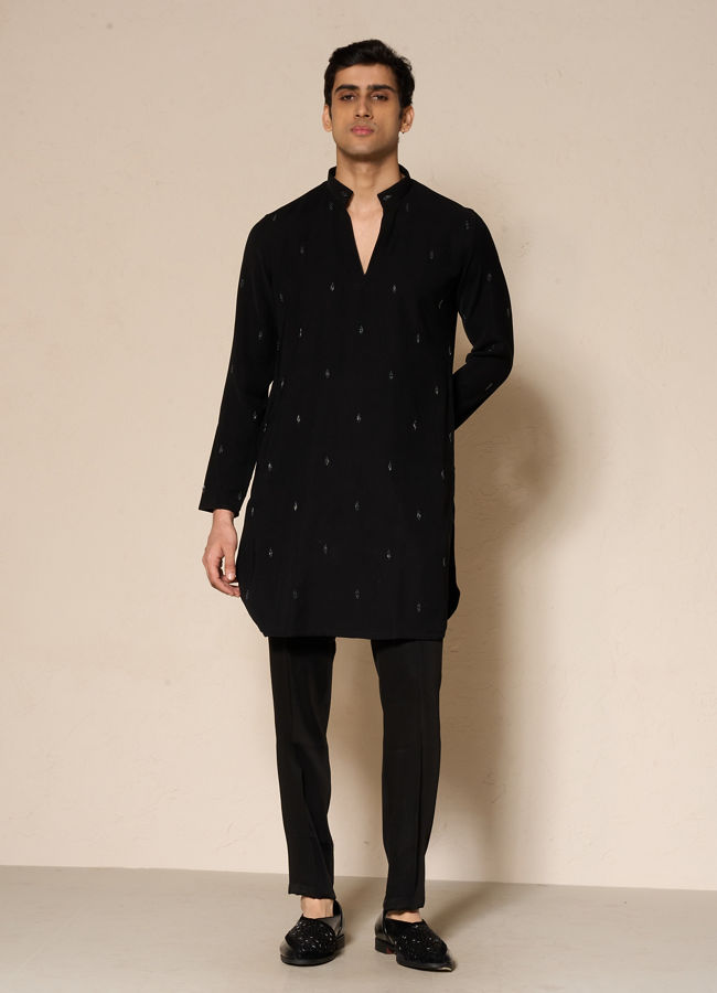 Manyavar Men Black Buta Embroidered Kurta Pant Set