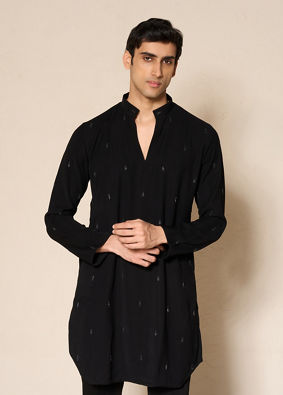 Manyavar Men Black Buta Embroidered Kurta Pant Set