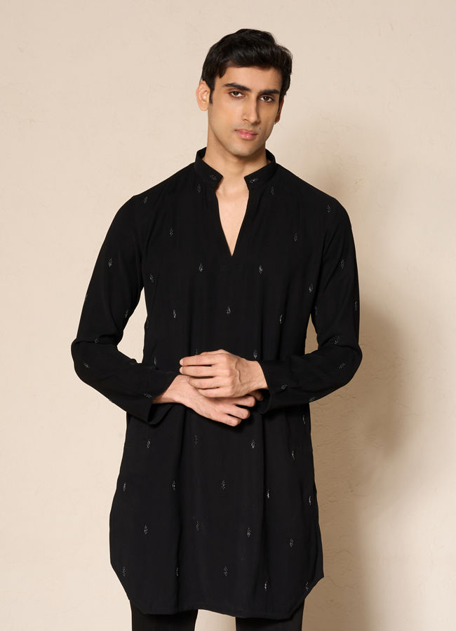 Manyavar Men Black Buta Embroidered Kurta Pant Set