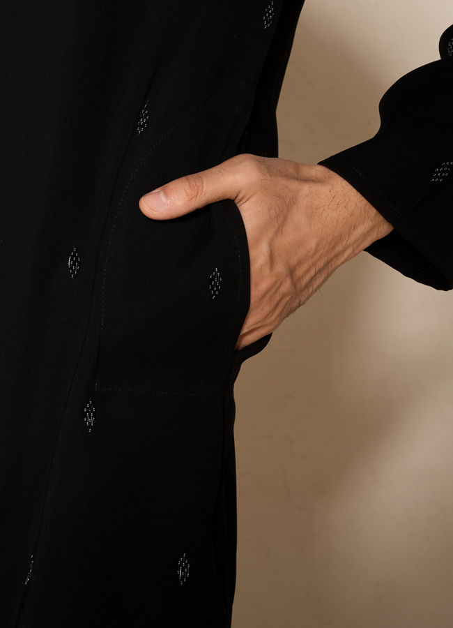 Manyavar Men Black Buta Embroidered Kurta Pant Set