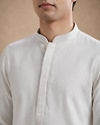Manyavar Men White Blended Viscose Kurta Pajama with Self-Texture