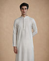 Manyavar Men White Blended Viscose Kurta Pajama with Self-Texture