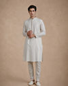 Manyavar Men White Blended Viscose Kurta Pajama with Self-Texture