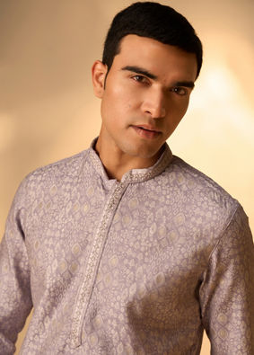 Manyavar Men Purple Brocade Kurta Pajama