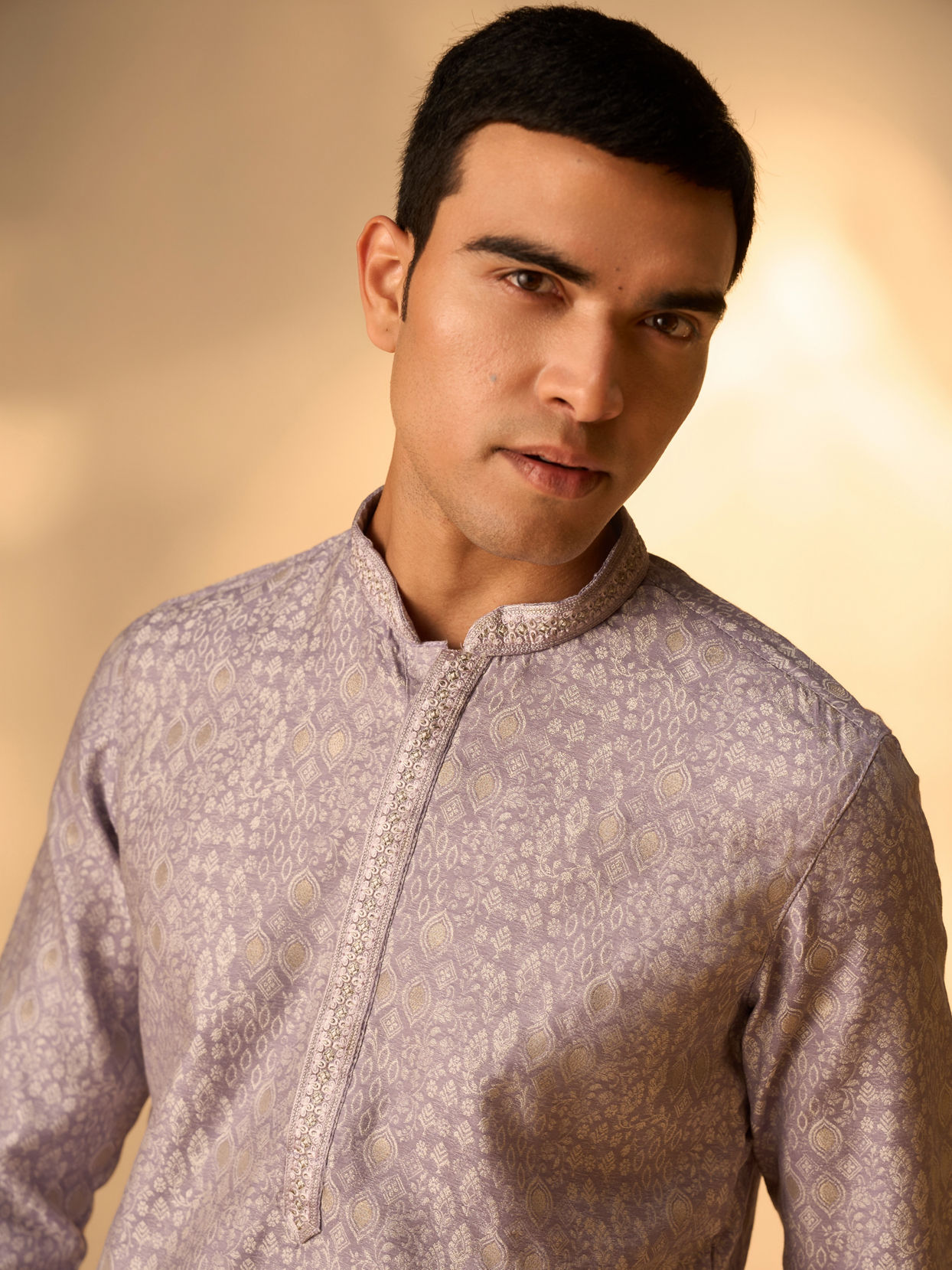 Manyavar Men Purple Brocade Kurta Pajama