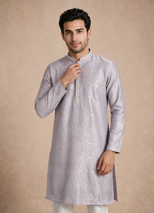 Manyavar Men Purple Brocade Kurta Pajama