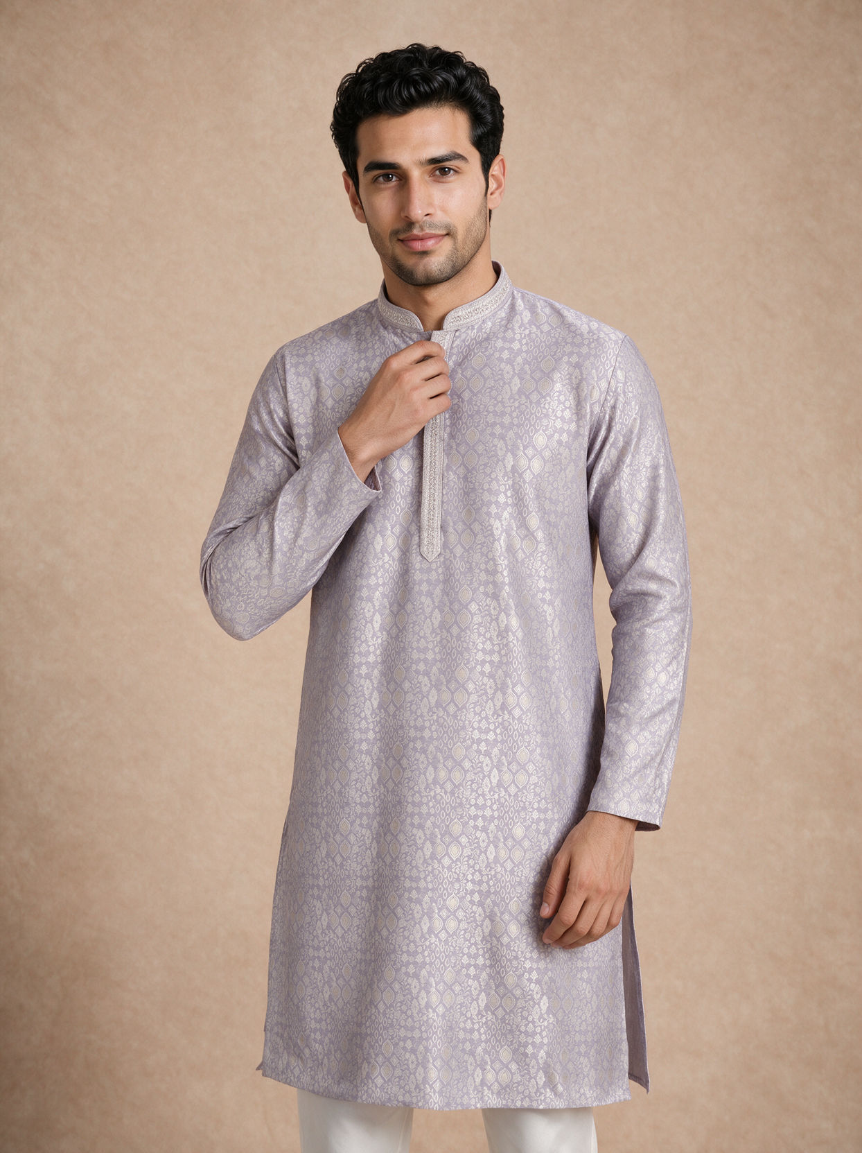 Manyavar Men Purple Brocade Kurta Pajama
