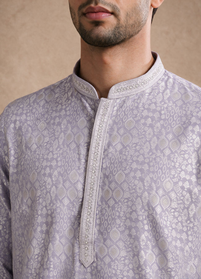 Manyavar Men Purple Brocade Kurta Pajama
