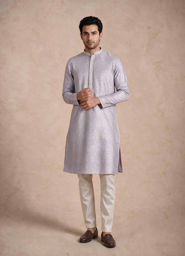 Manyavar Men Purple Brocade Kurta Pajama