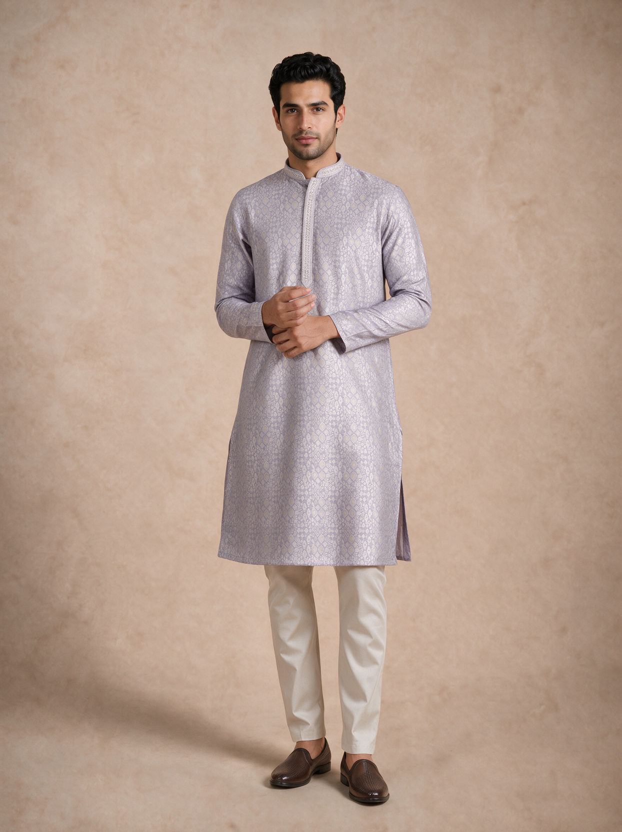 Manyavar Men Purple Brocade Kurta Pajama