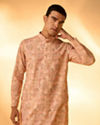Manyavar Men Peach Blended Cotton Kurta Pajama with Print