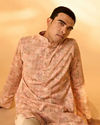 Manyavar Men Peach Blended Cotton Kurta Pajama with Print