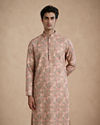 Manyavar Men Peach Blended Cotton Kurta Pajama with Print