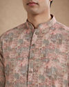 Manyavar Men Peach Blended Cotton Kurta Pajama with Print