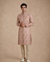 Manyavar Men Peach Blended Cotton Kurta Pajama with Print