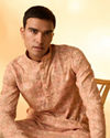 Manyavar Men Peach Blended Cotton Kurta Pajama with Print