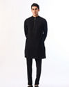 Manyavar Men Black Blended Rayon Kurta Pant with Embroidery