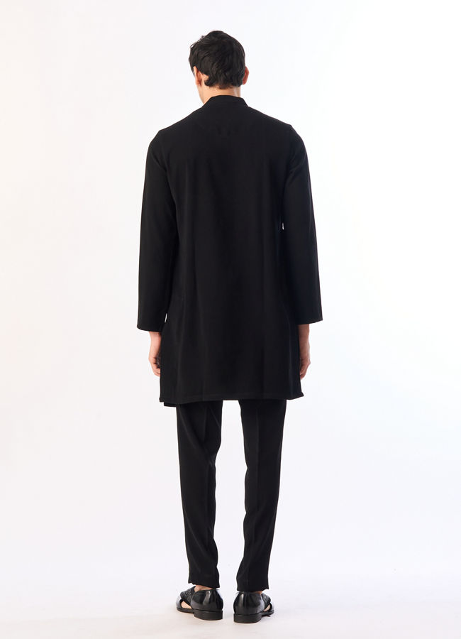 Manyavar Men Black Blended Rayon Kurta Pant with Embroidery