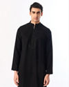 Manyavar Men Black Blended Rayon Kurta Pant with Embroidery