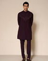 Manyavar Men Wine Blended Rayon Kurta Pant with Embroidery
