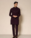 Manyavar Men Wine Blended Rayon Kurta Pant with Embroidery
