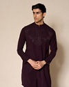 Manyavar Men Wine Blended Rayon Kurta Pant with Embroidery