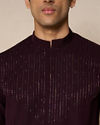 Manyavar Men Wine Blended Rayon Kurta Pant with Embroidery