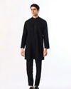 Manyavar Men Black Blended Rayon Kurta Pant with Embroidery