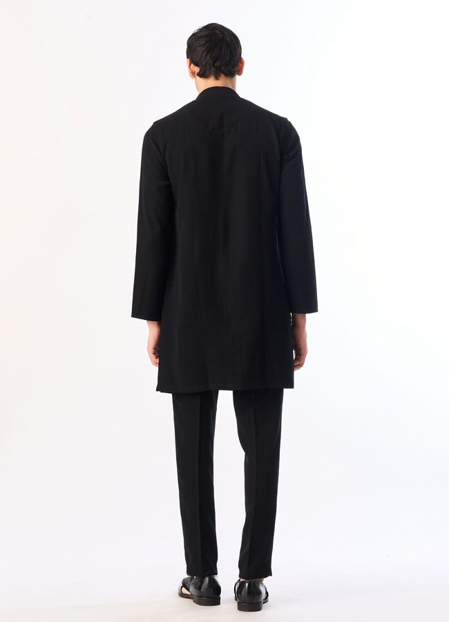 Manyavar Men Black Blended Rayon Kurta Pant with Embroidery