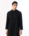 Manyavar Men Black Blended Rayon Kurta Pant with Embroidery