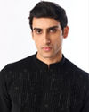 Manyavar Men Black Blended Rayon Kurta Pant with Embroidery