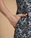 Manyavar Men Dark Blue Silk Kurta Pajama with Print